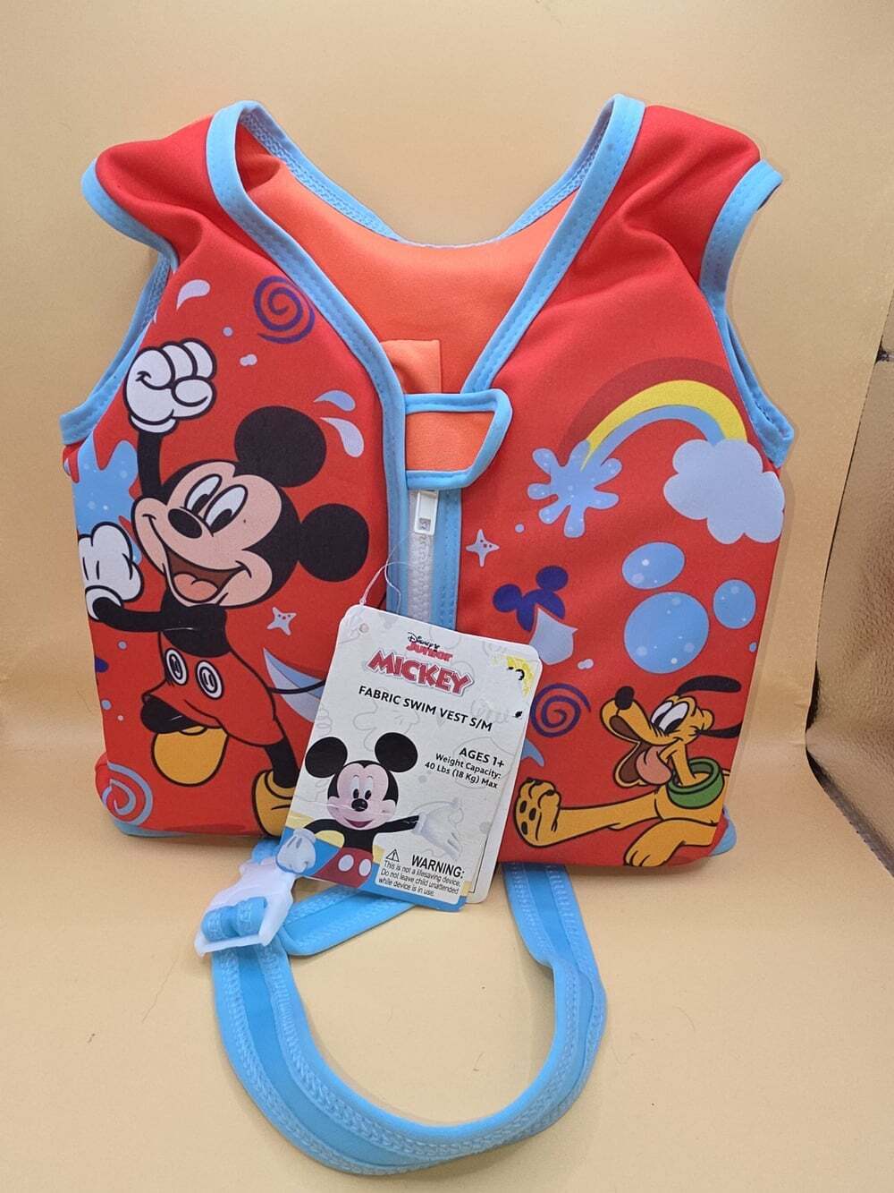 New- Toddler Disney Mickey & Friends Fabric Swim Vest Size S/M max 40Lbs